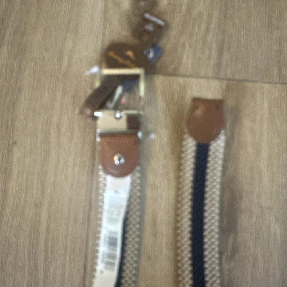 Tommy Bahama Leather and Fabric Stretch Belt Navy Khaki‎ Men's Size 30-32